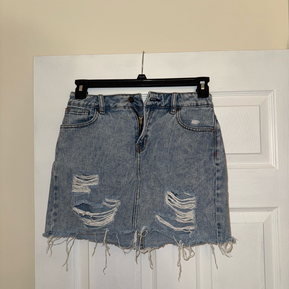 Distressed Denim Skirt